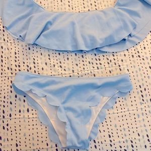 Swim suit- off the shoulder- scalloped-baby blue